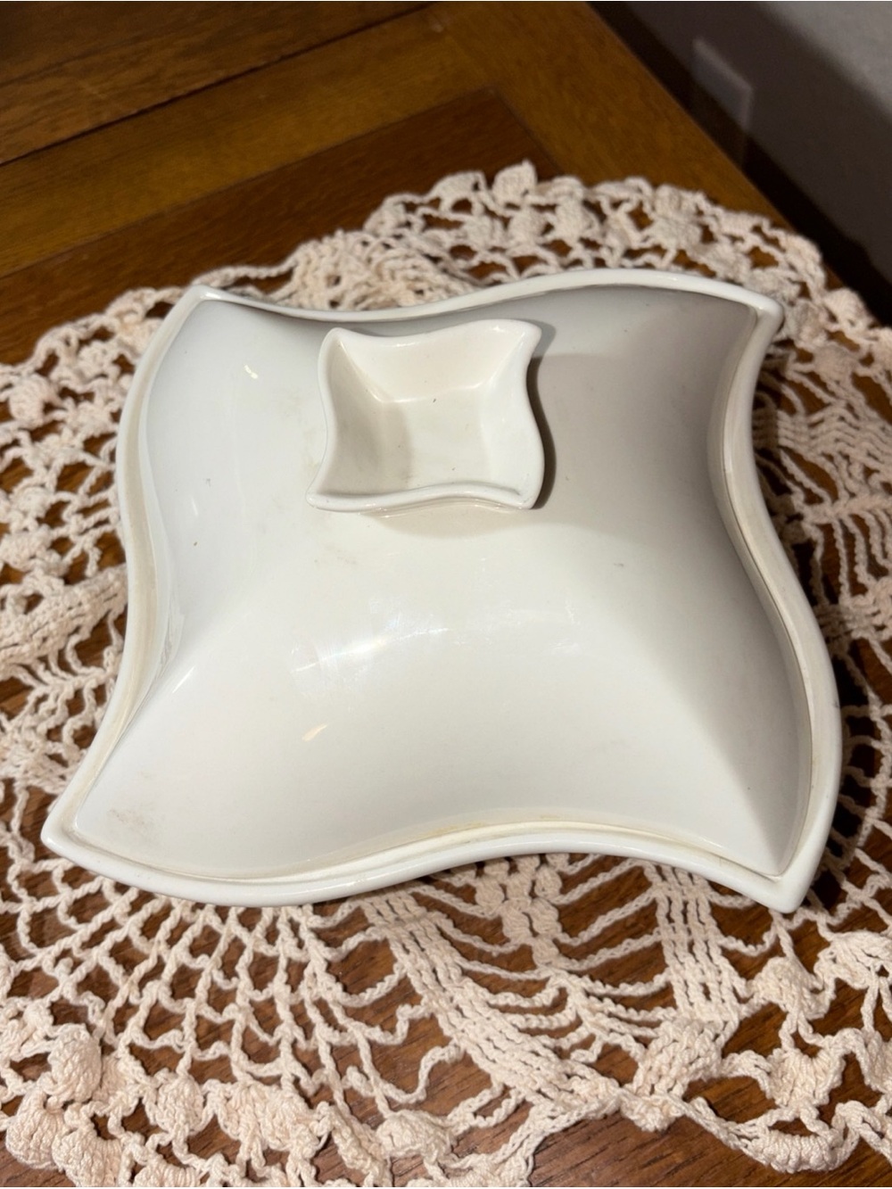 VTG Godinger Covered Vegetable Dish 2pc White Ceramic 7” Square Wavy 1 Qt